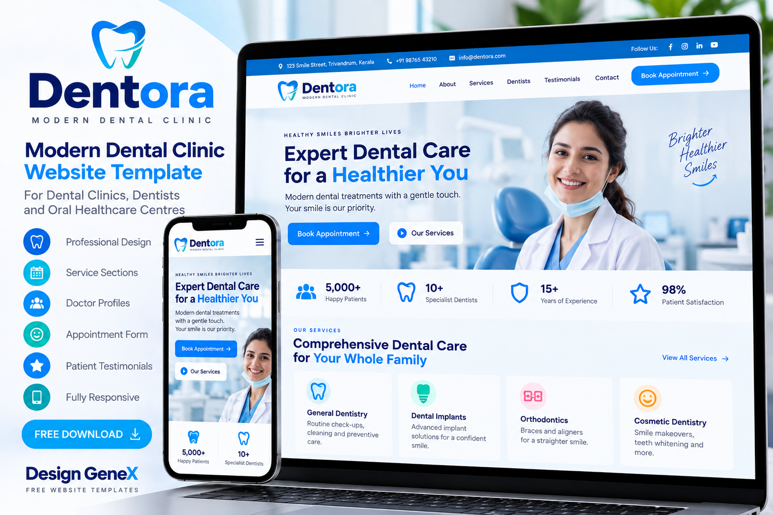 Dentora — Modern Dental Clinic website design preview
