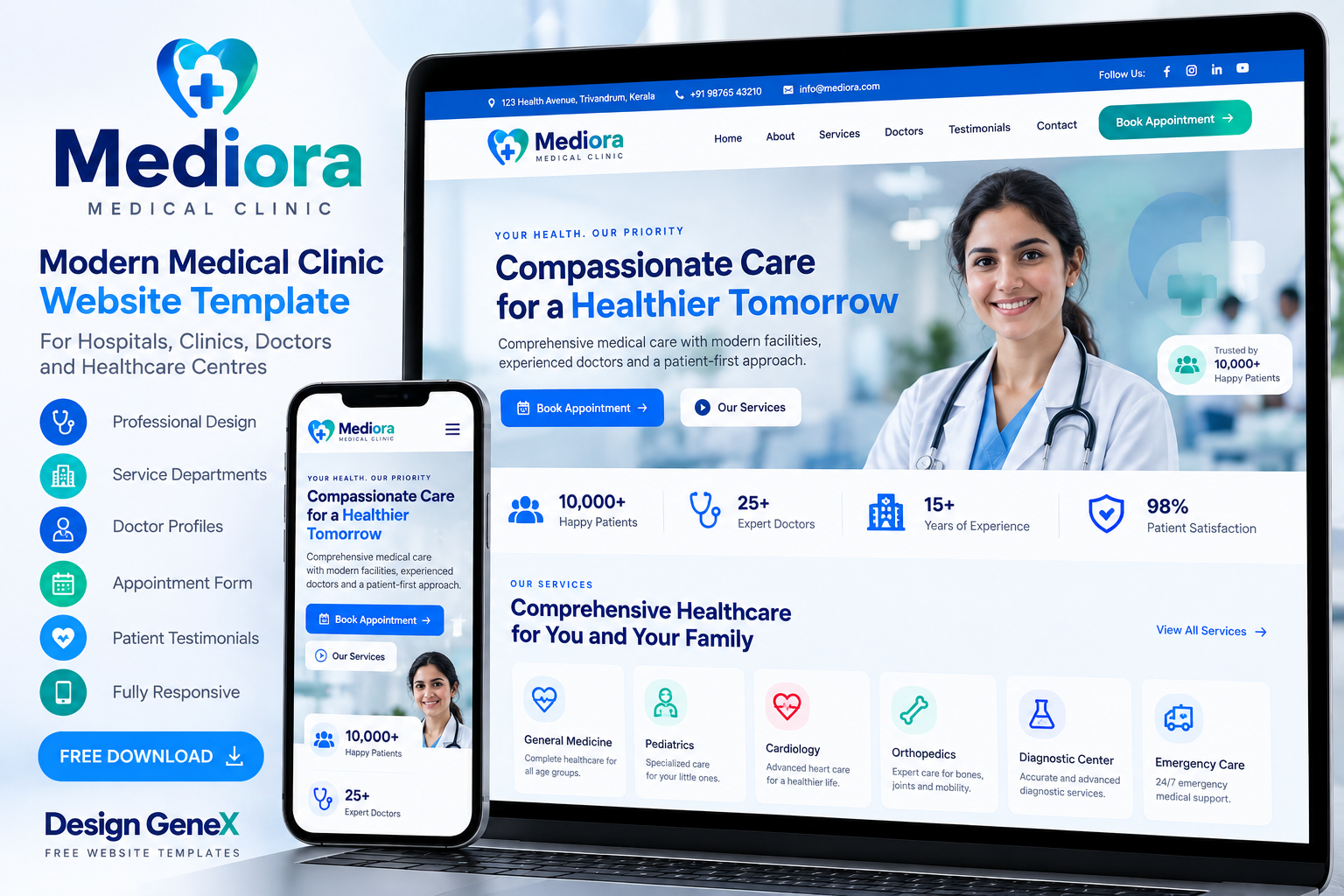 Mediora — Modern Medical Clinic website design preview